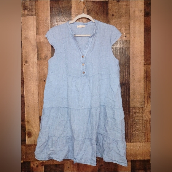 Bellambia 100% Linen Mini Dress Tiered Ruffle Dress Size Small - Picture 3 of 8